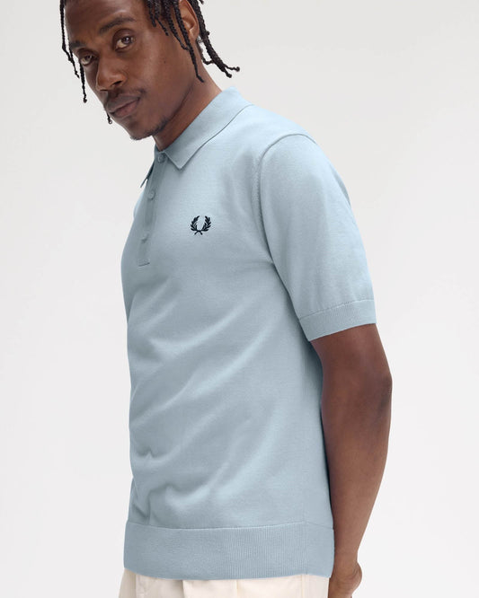 Fred Perry Mens Cotton Knitted Shirt - Light Smoke 146