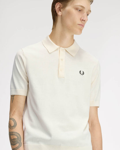 Fred Perry Mens Cotton Knitted Shirt - Ecru 170 | CHO | Designer Mens Short Sleeve Polo Shirts