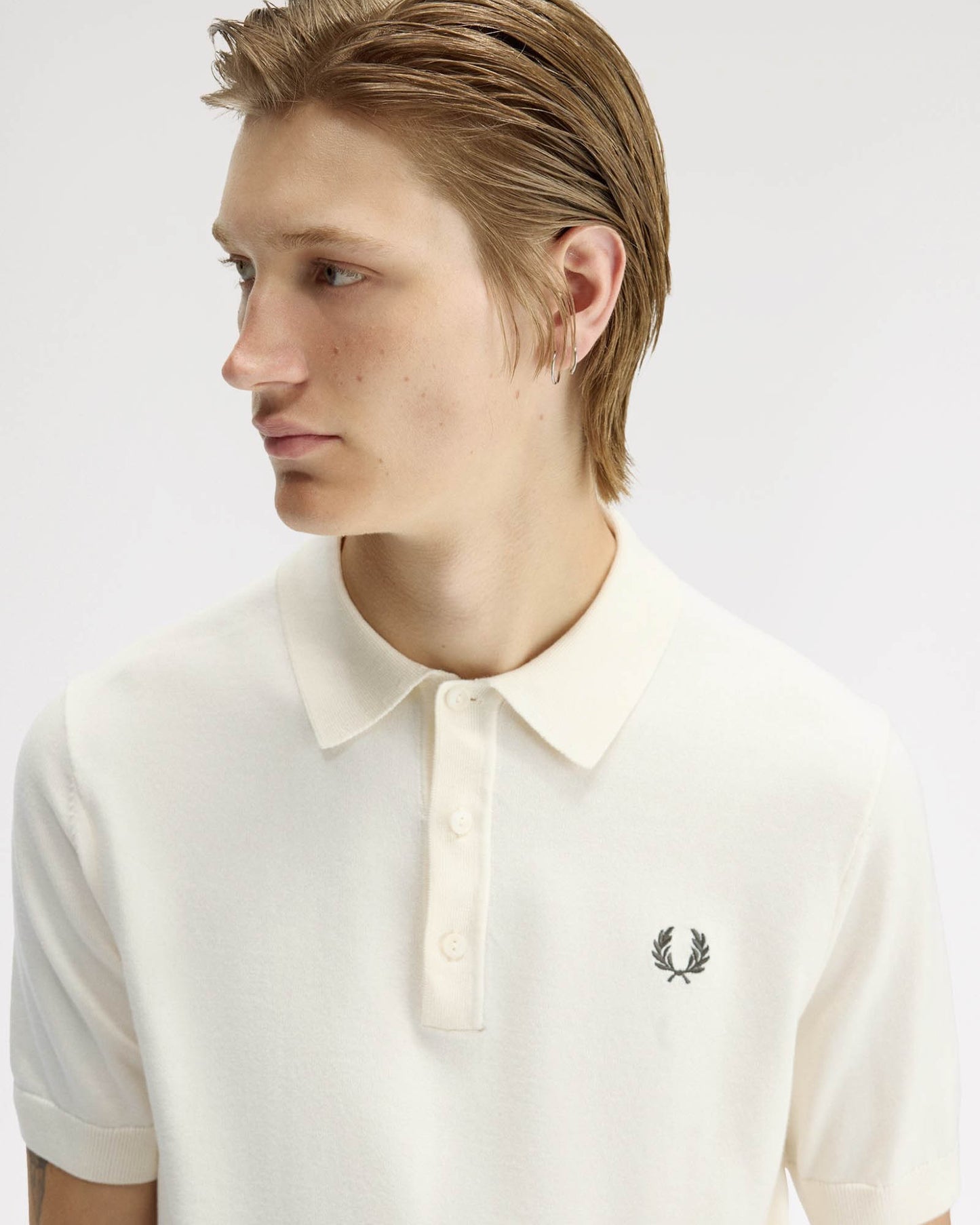 Fred Perry Mens Cotton Knitted Shirt - Ecru 170 | CHO | Designer Mens Short Sleeve Polo Shirts