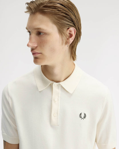Fred Perry Mens Cotton Knitted Shirt - Ecru 170 | CHO | Designer Mens Short Sleeve Polo Shirts