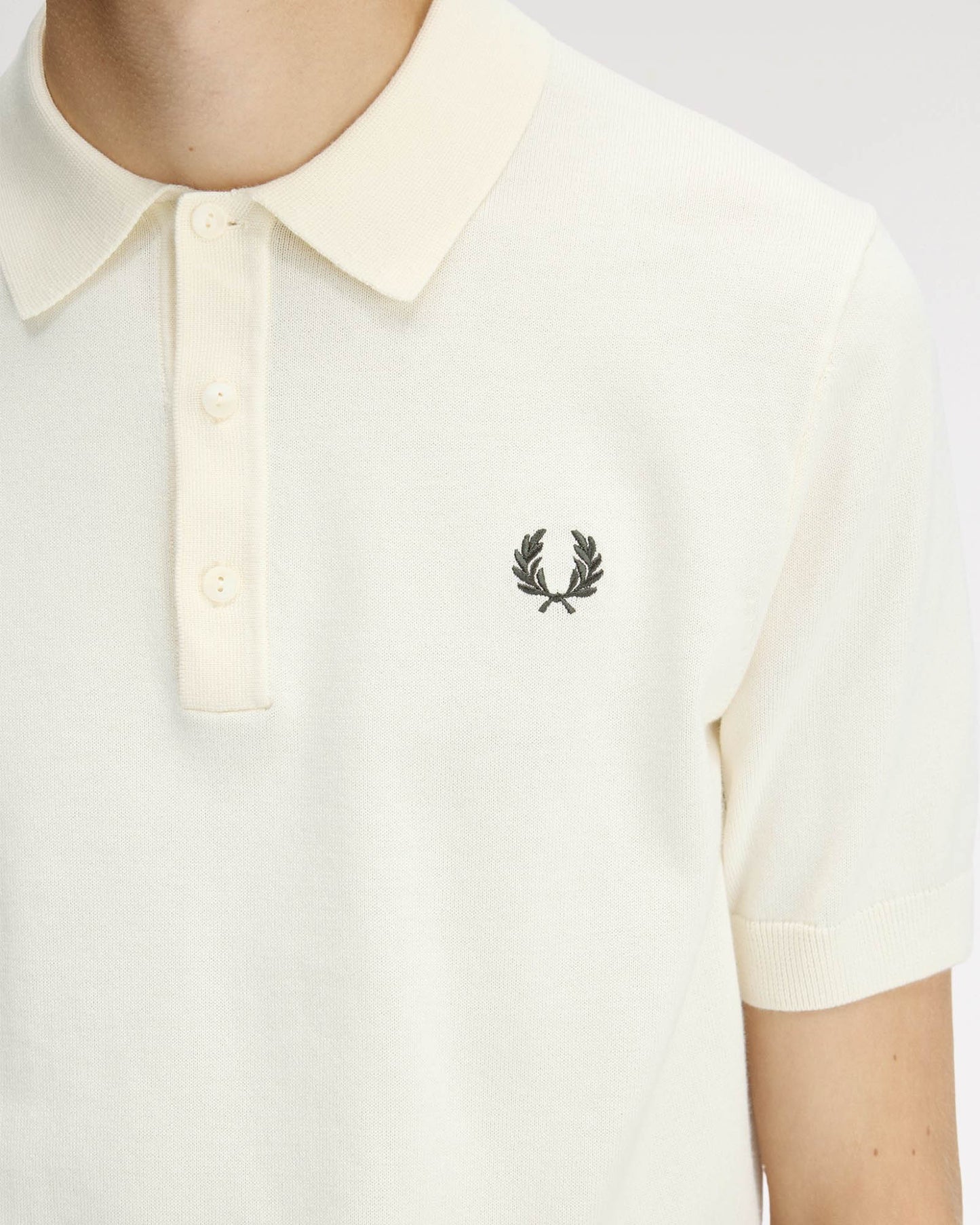 Fred Perry Mens Cotton Knitted Shirt - Ecru 170 | CHO | Designer Mens Short Sleeve Polo Shirts