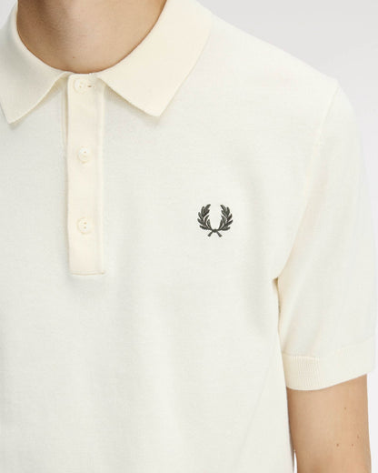 Fred Perry Mens Cotton Knitted Shirt - Ecru 170 | CHO | Designer Mens Short Sleeve Polo Shirts