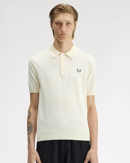 Fred Perry Mens Cotton Knitted Shirt - Ecru 170 | CHO | Designer Mens Short Sleeve Polo Shirts