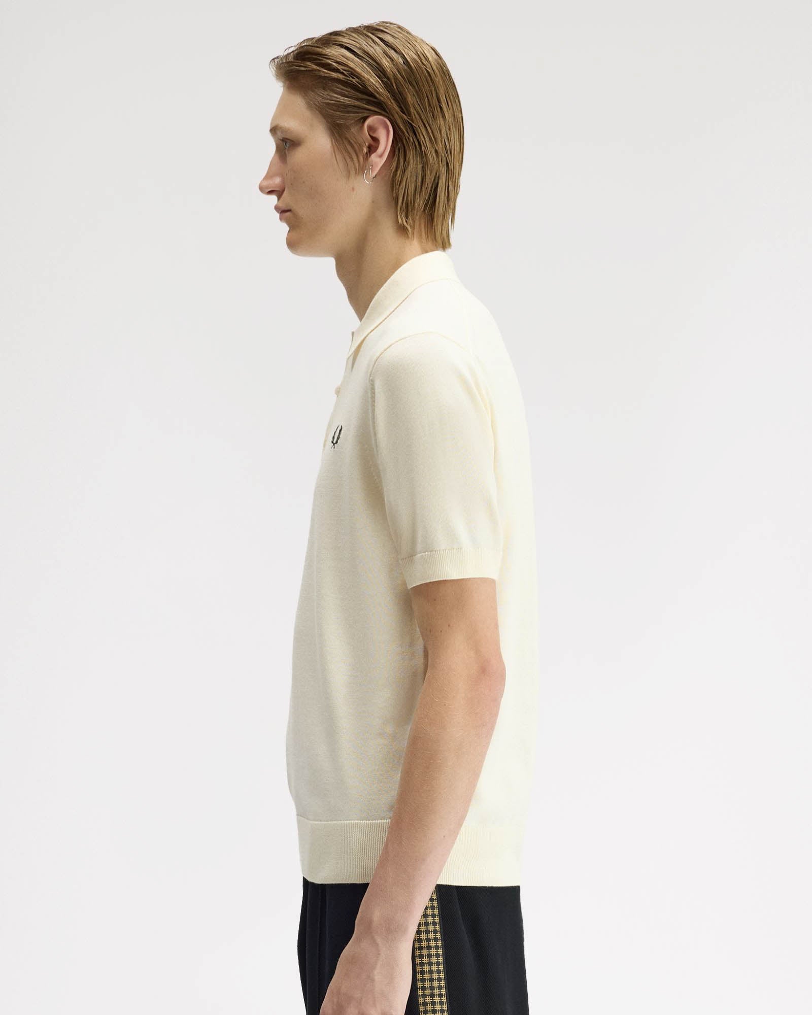 Fred Perry Mens Cotton Knitted Shirt - Ecru 170 | CHO | Designer Mens Short Sleeve Polo Shirts