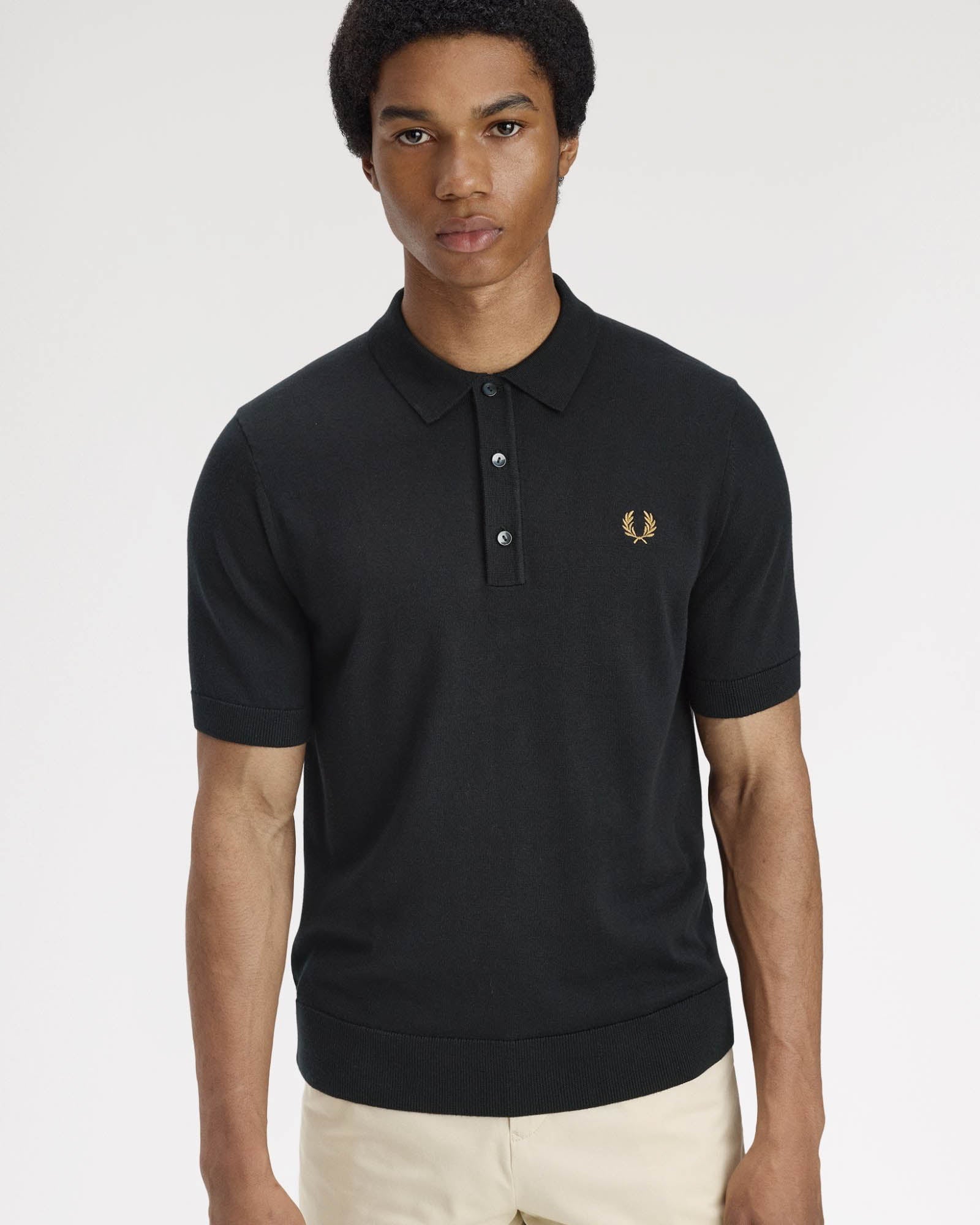 Fred Perry Mens Cotton Knitted Shirt - Black 198 | CHO | Designer Mens Short Sleeve Polo Shirts