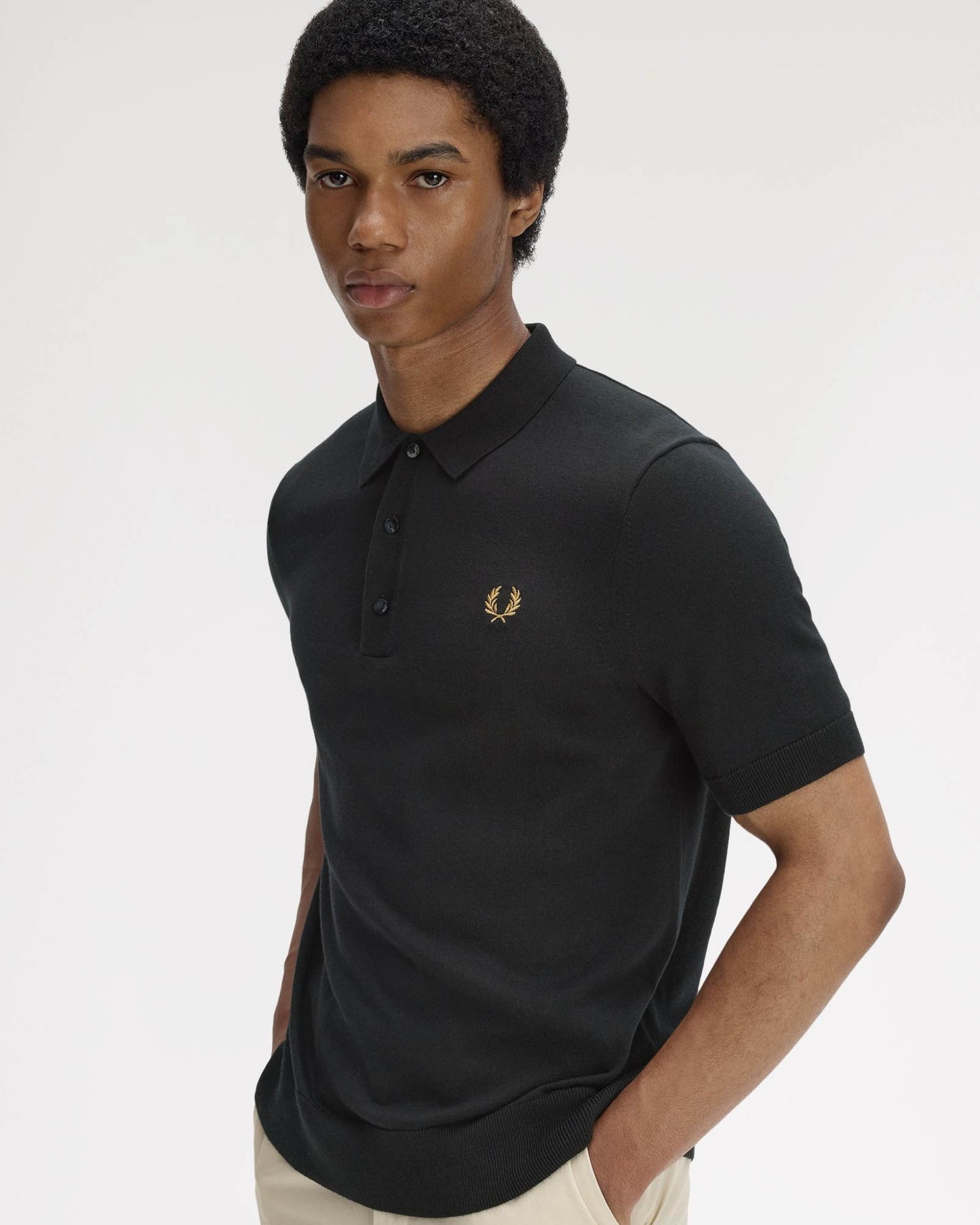 Fred Perry Mens Cotton Knitted Shirt - Black 198 | CHO | Designer Mens Short Sleeve Polo Shirts