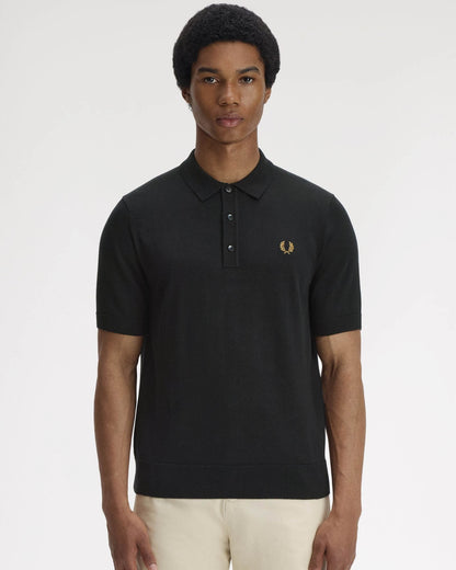 Fred Perry Mens Cotton Knitted Shirt - Black 198 | CHO | Designer Mens Short Sleeve Polo Shirts