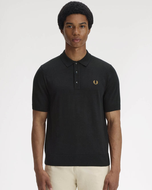 Fred Perry Mens Cotton Knitted Shirt - Black 198