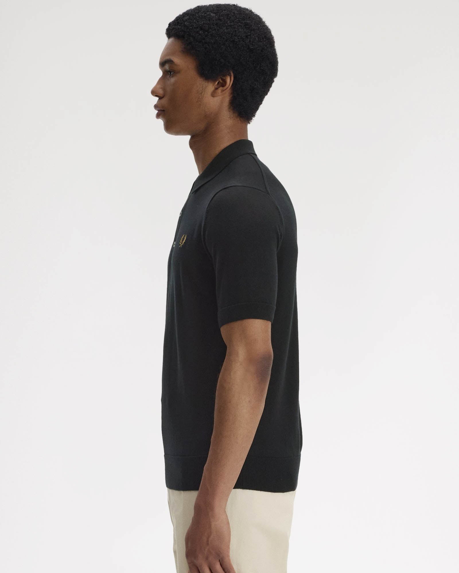 Fred Perry Mens Cotton Knitted Shirt - Black 198 | CHO | Designer Mens Short Sleeve Polo Shirts