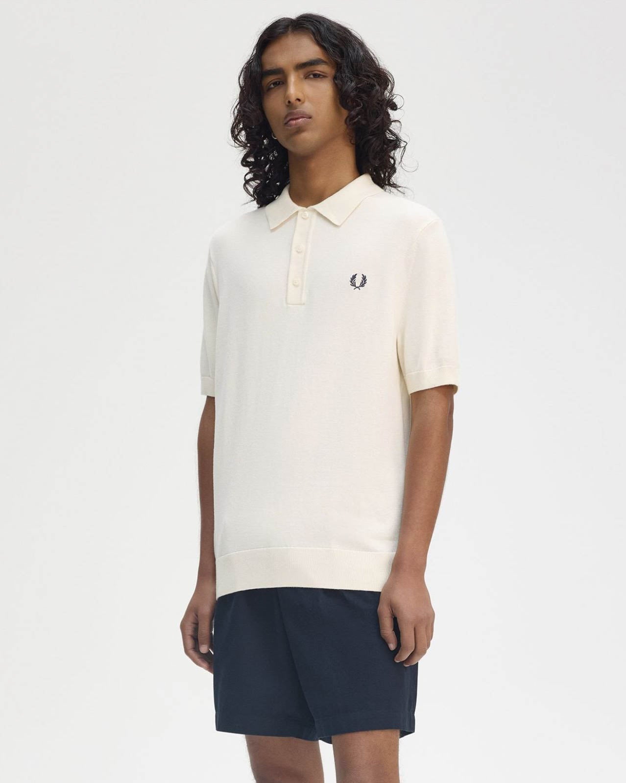 Fred Perry Mens Cotton Knitted Shirt - Ecru 560