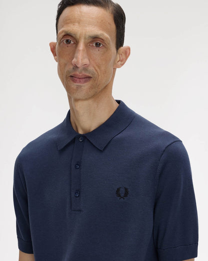 Fred Perry Mens Cotton Knitted Shirt - Dark Airforce 738 | CHO | Designer Mens Short Sleeve Polo Shirts