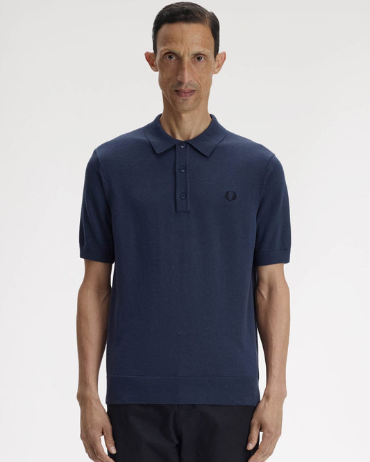 Fred Perry Mens Cotton Knitted Shirt - Dark Airforce 738 | CHO | Designer Mens Short Sleeve Polo Shirts