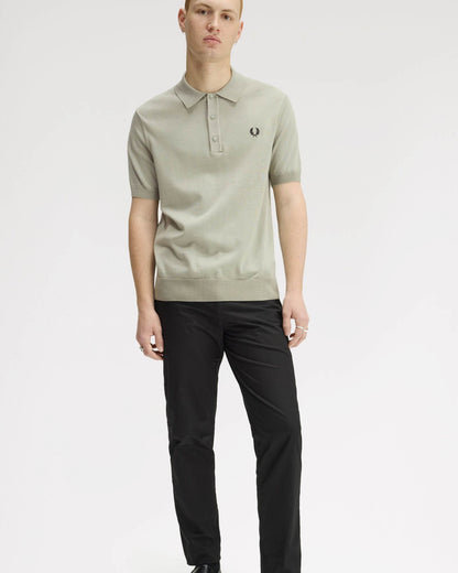 Fred Perry Mens Cotton Knitted Shirt - Seagrass M37 | CHO | Designer Mens Short Sleeve Polo Shirts