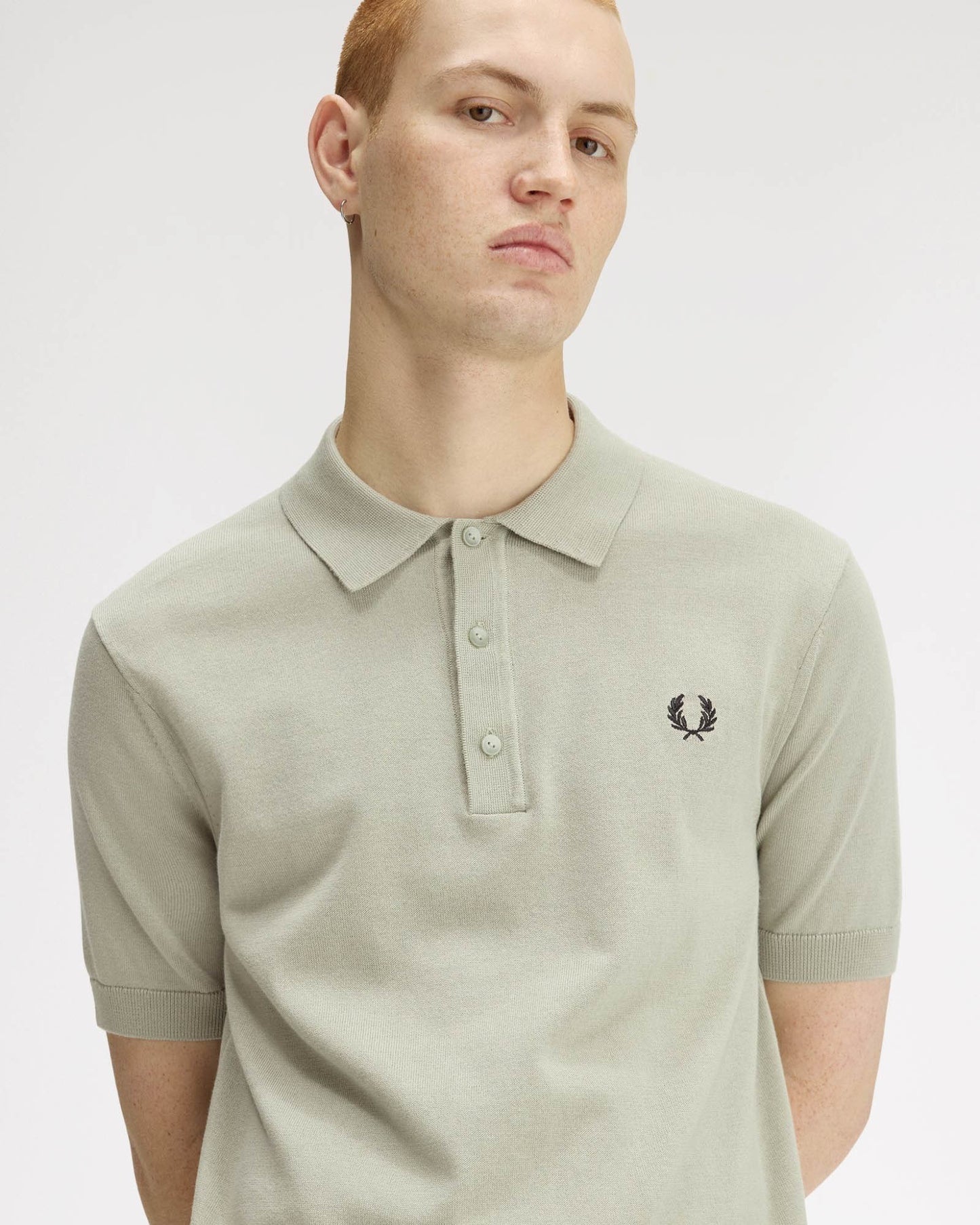 Fred Perry Mens Cotton Knitted Shirt - Seagrass M37 | CHO | Designer Mens Short Sleeve Polo Shirts