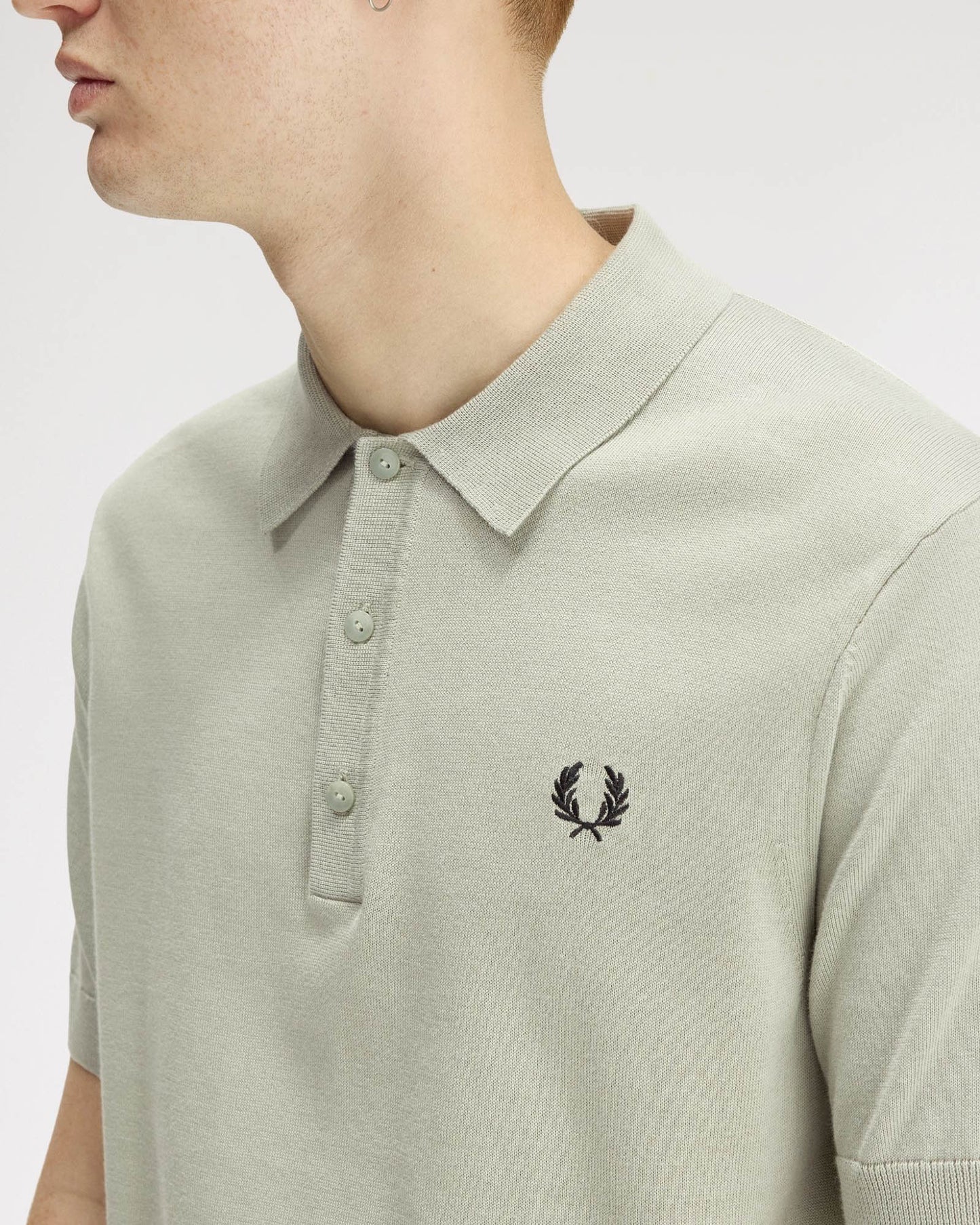 Fred Perry Mens Cotton Knitted Shirt - Seagrass M37 | CHO | Designer Mens Short Sleeve Polo Shirts