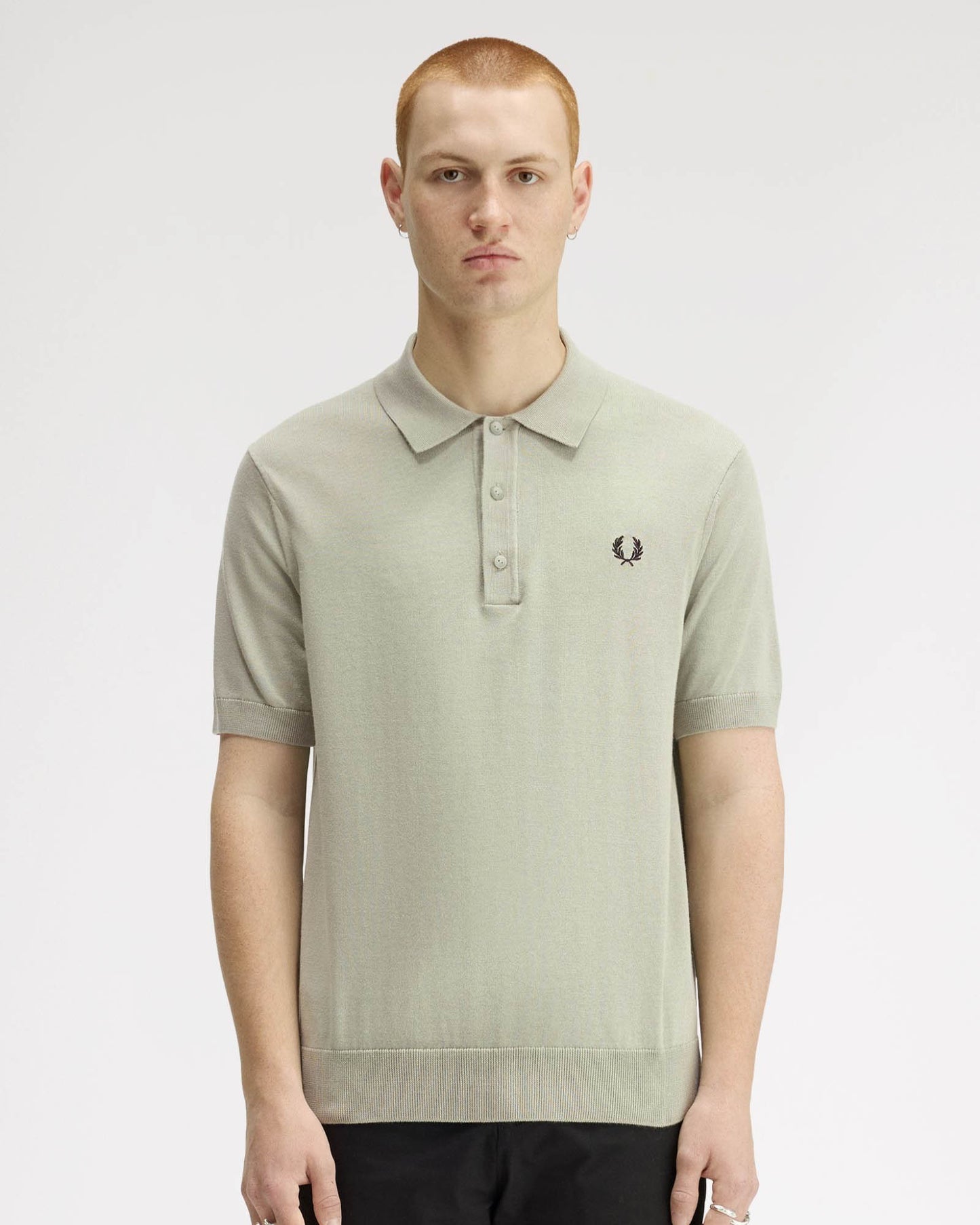 Fred Perry Mens Cotton Knitted Shirt - Seagrass M37 | CHO | Designer Mens Short Sleeve Polo Shirts