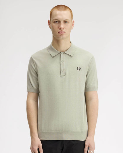 Fred Perry Mens Cotton Knitted Shirt - Seagrass M37 | CHO | Designer Mens Short Sleeve Polo Shirts