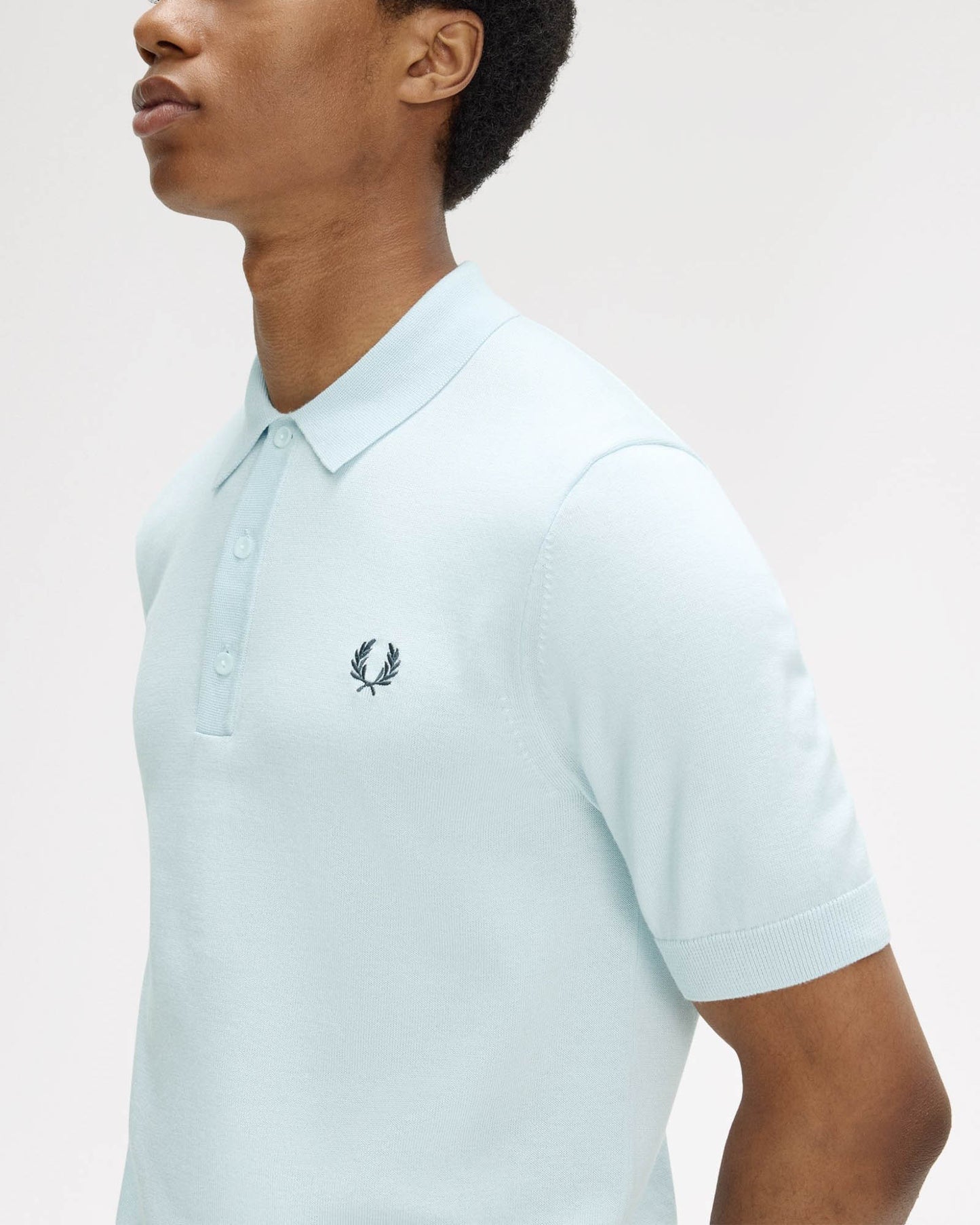 Fred Perry Mens Cotton Knitted Shirt - Light Ice R30 | CHO | Designer Mens Short Sleeve Polo Shirts