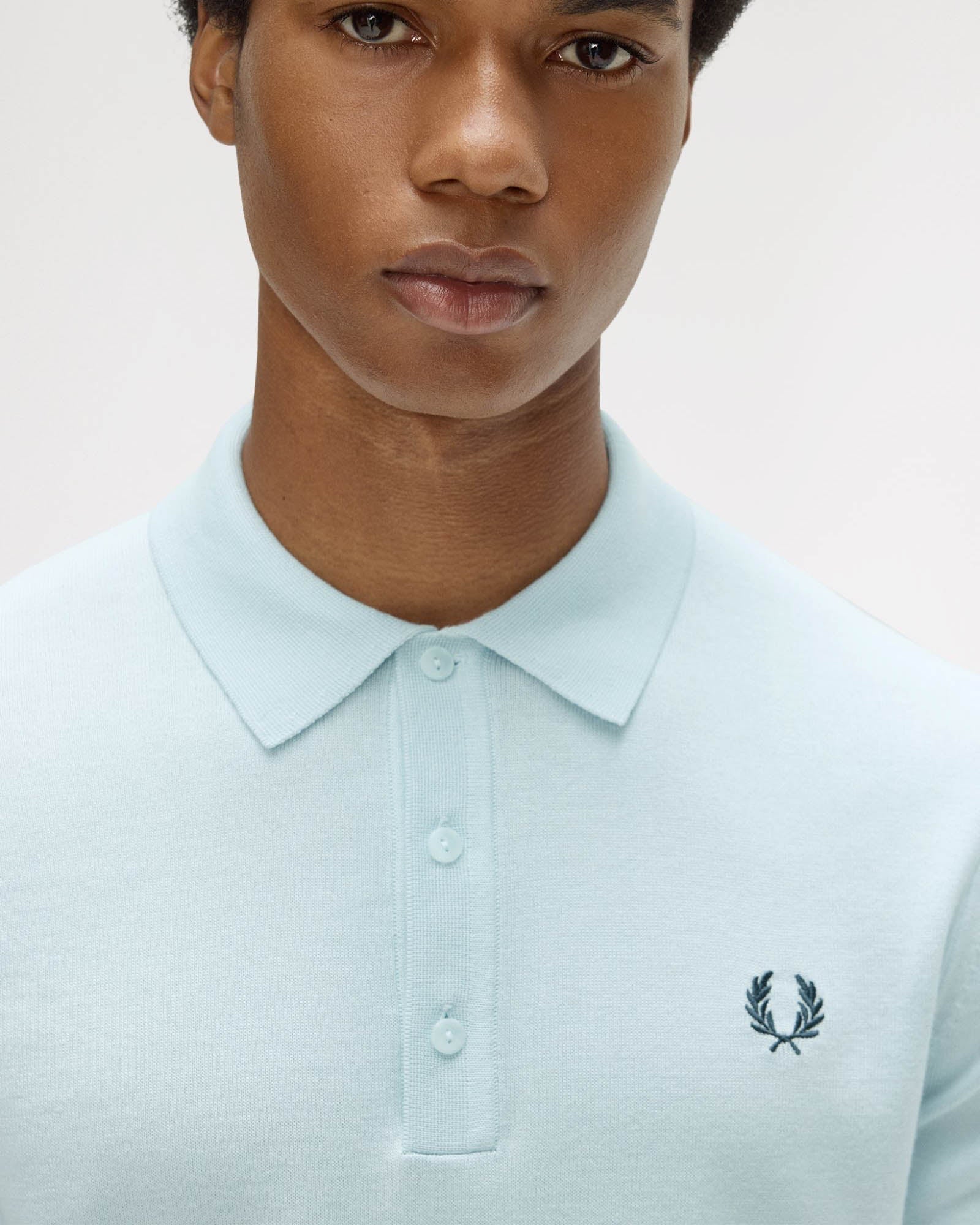 Fred Perry Mens Cotton Knitted Shirt - Light Ice R30 | CHO | Designer Mens Short Sleeve Polo Shirts