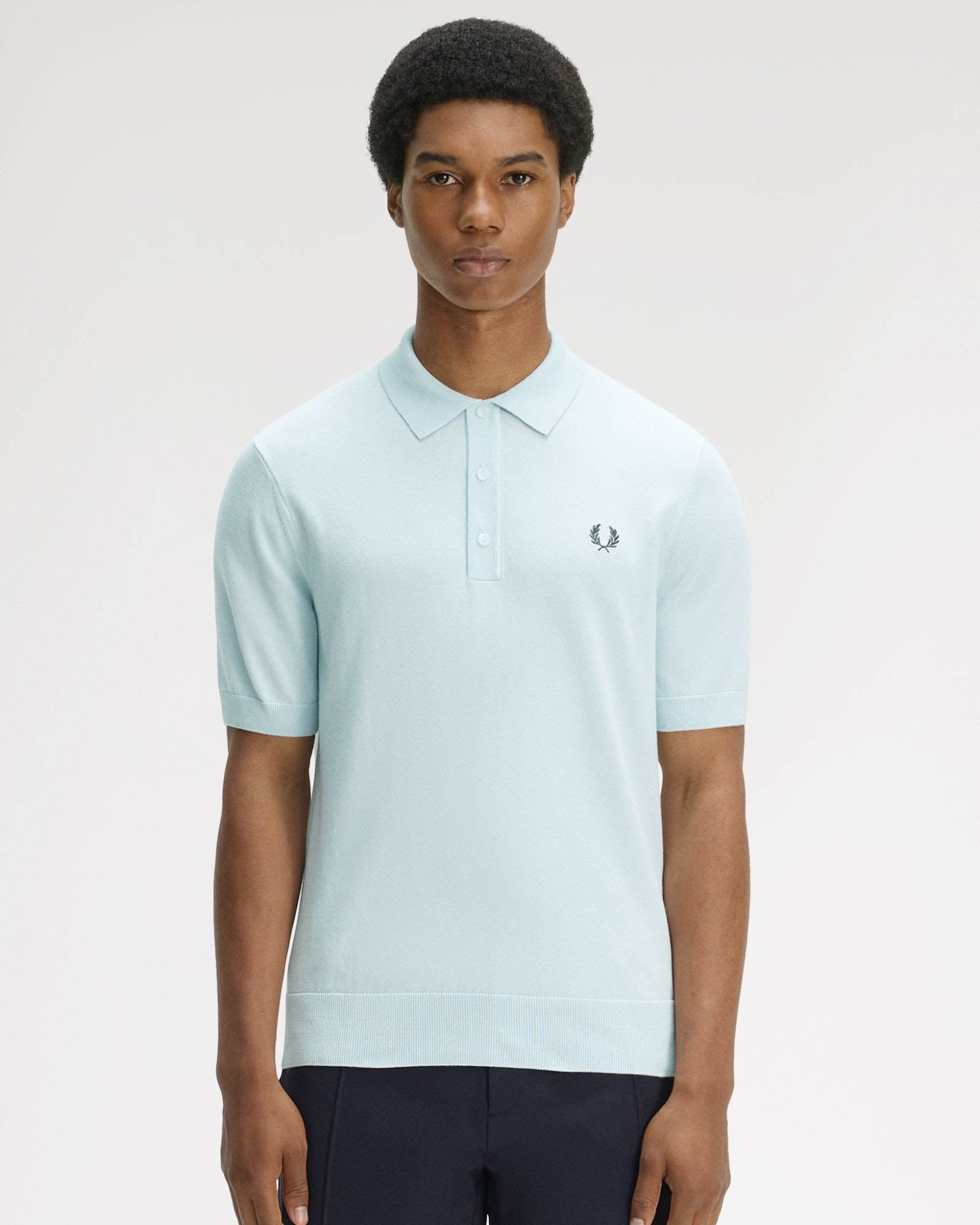 Fred Perry Mens Cotton Knitted Shirt - Light Ice R30 | CHO | Designer Mens Short Sleeve Polo Shirts