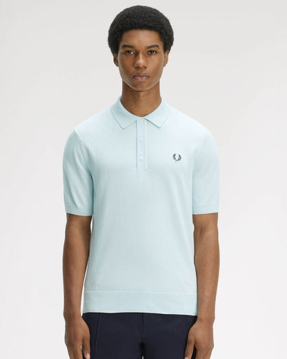 Fred Perry Mens Cotton Knitted Shirt - Light Ice R30 | CHO | Designer Mens Short Sleeve Polo Shirts