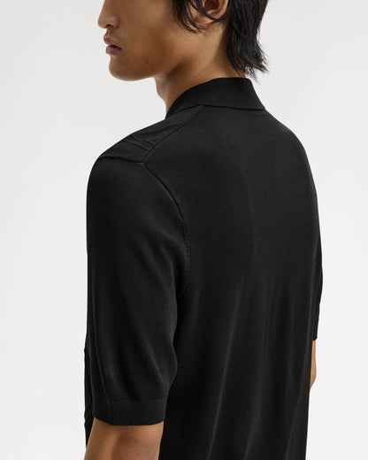 Fred Perry Mens Cable Knitted Polo Shirt - Black 102 | CHO | Designer Mens Short Sleeve Polo Shirts