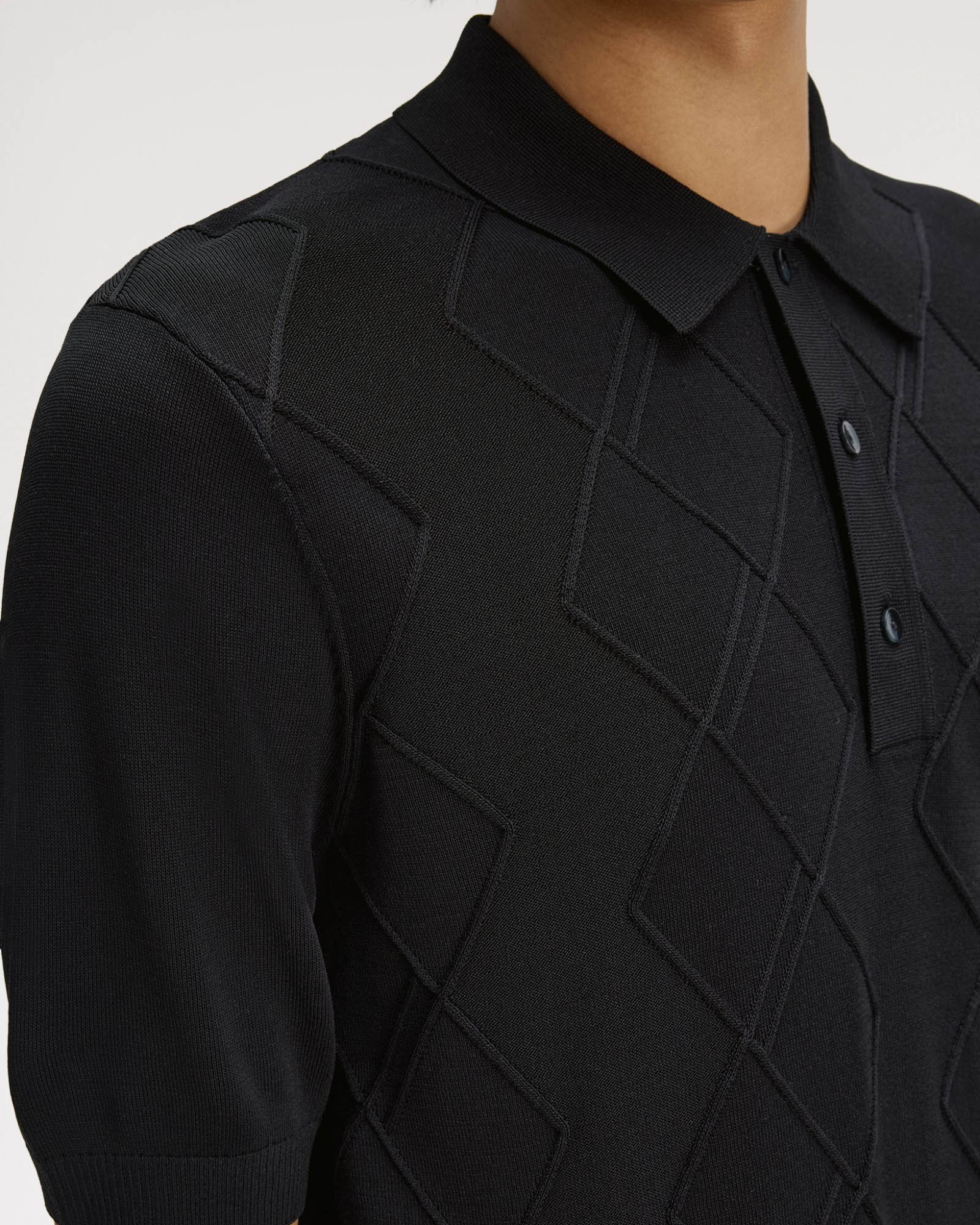 Fred Perry Mens Cable Knitted Polo Shirt - Black 102 | CHO | Designer Mens Short Sleeve Polo Shirts
