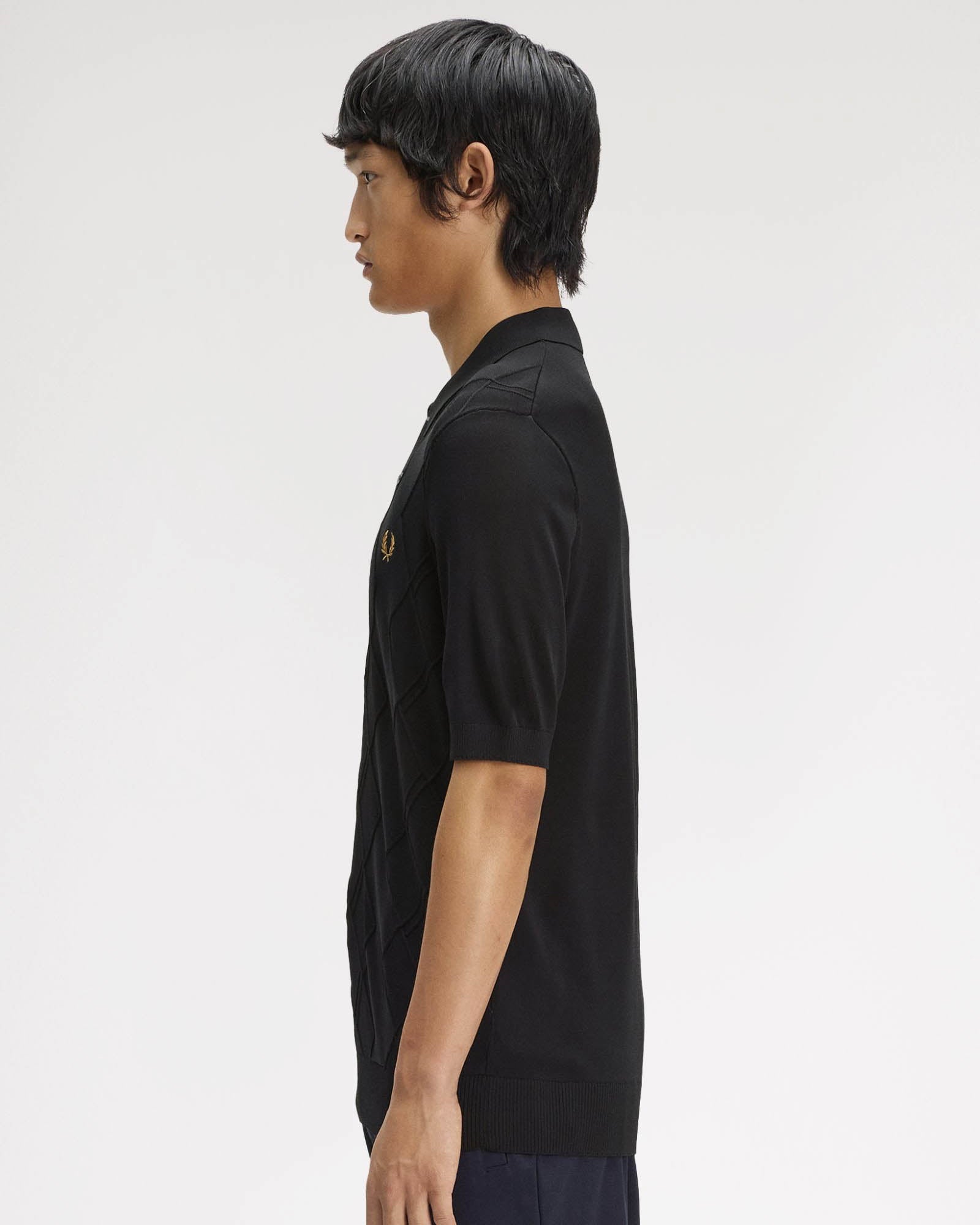 Fred Perry Mens Cable Knitted Polo Shirt - Black 102 | CHO | Designer Mens Short Sleeve Polo Shirts