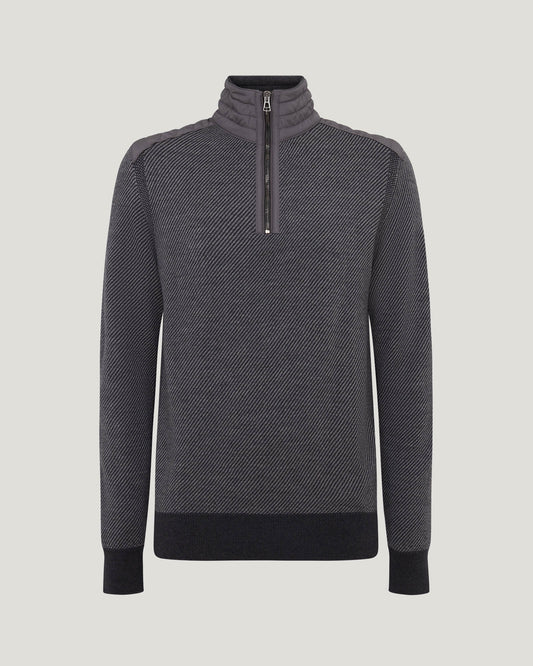 Belstaff Kilmington Mens Quarter Zip Funnel Neck Jumper - Charcoal/Mid Grey