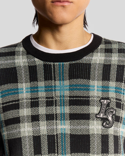 Lyle & Scott Ribbed Jacquard Tartan Crew Neck - X977 Jet Black/Mid Grey Marl