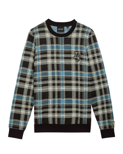 Lyle & Scott Ribbed Jacquard Tartan Crew Neck - X977 Jet Black/Mid Grey Marl