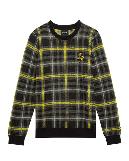 Lyle & Scott Ribbed Jacquard Tartan Crew Neck - Z865 Jet Black