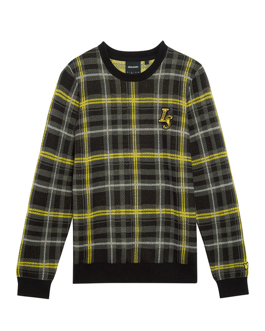 Lyle & Scott Ribbed Jacquard Tartan Crew Neck - Z865 Jet Black