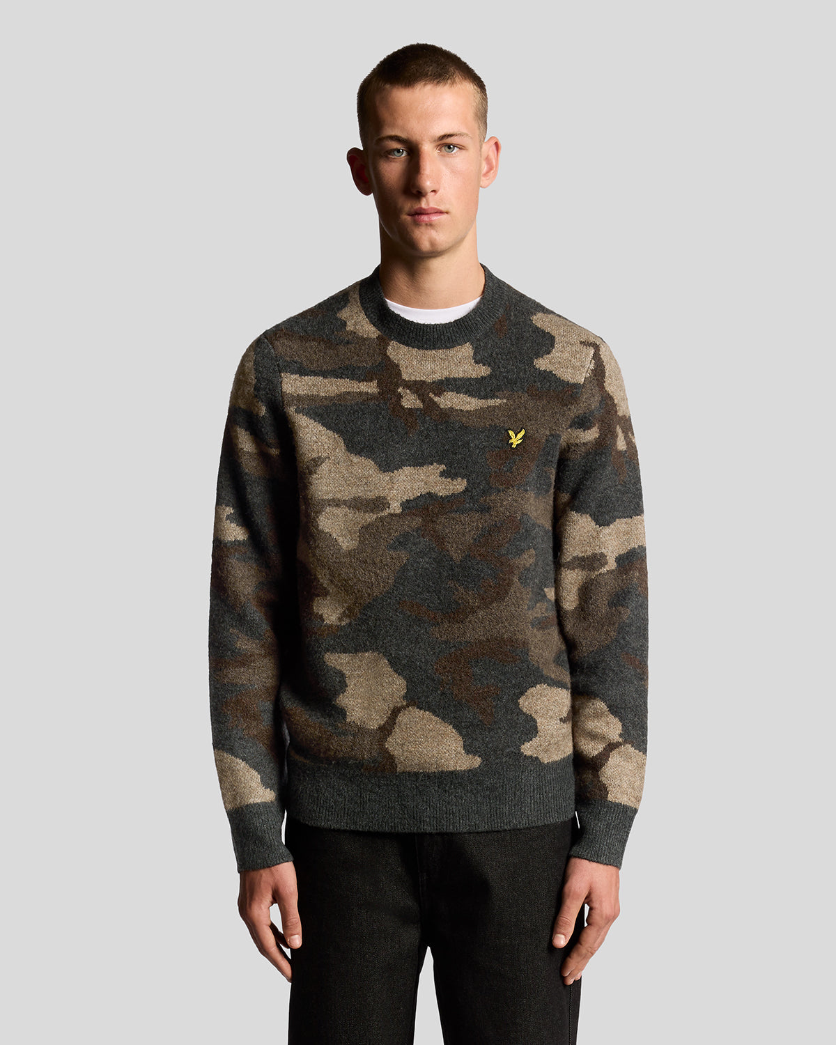 Lyle & Scott Brushed Camouflage Crew Neck Jumper - X077 Black Steel