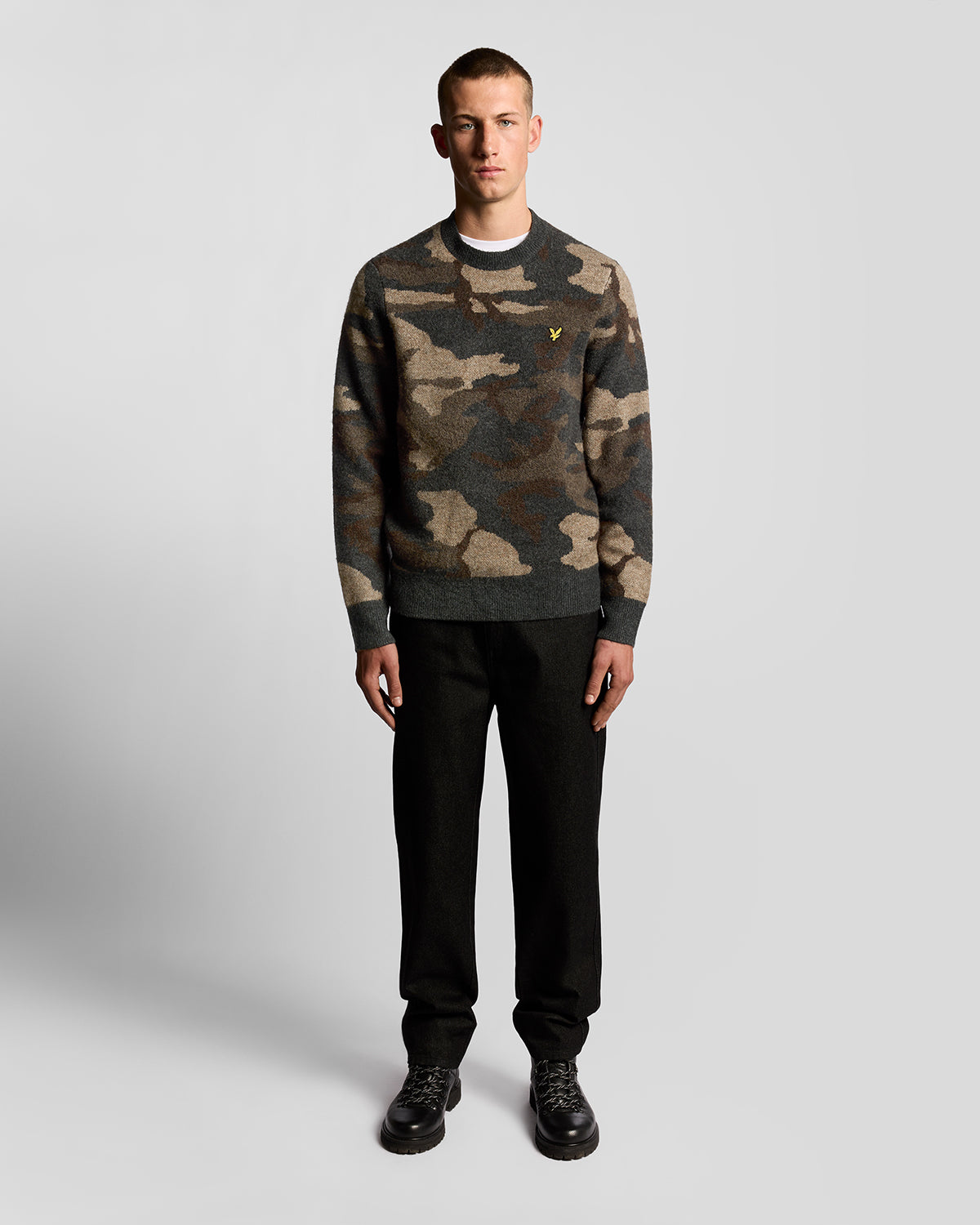 Lyle & Scott Brushed Camouflage Crew Neck Jumper - X077 Black Steel