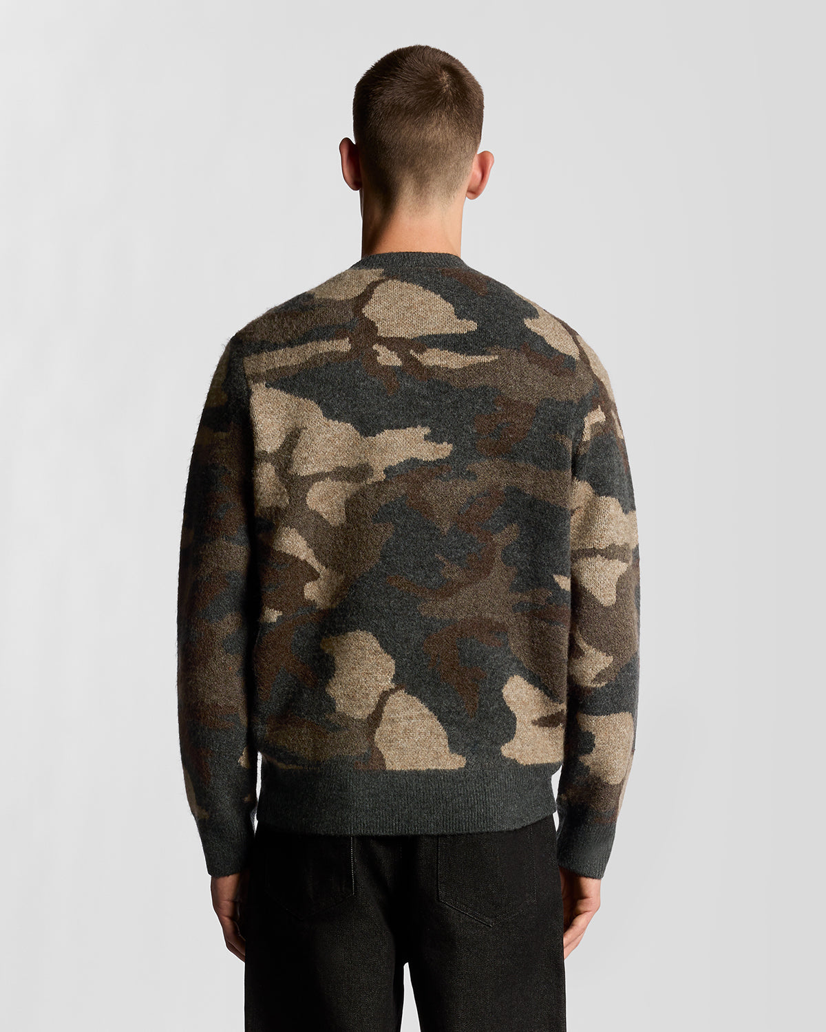 Lyle & Scott Brushed Camouflage Crew Neck Jumper - X077 Black Steel