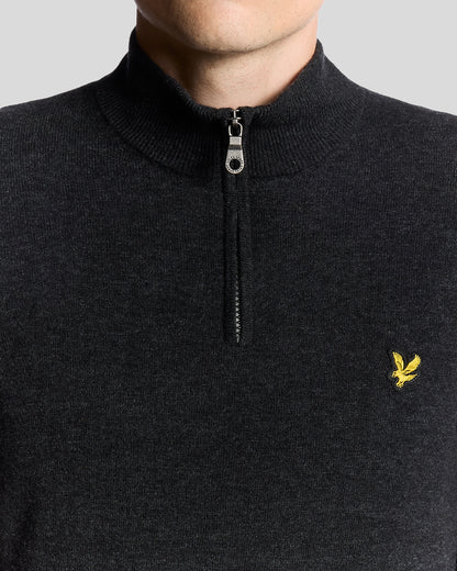 Lyle & Scott Lambswool Blend Quarter Zip Jumper - W155 Jet Black Marl