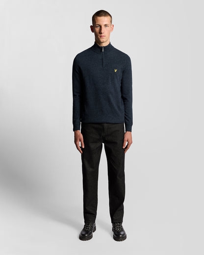 Lyle & Scott Lambswool Blend Quarter Zip Jumper - Z56 Dark Navy Marl
