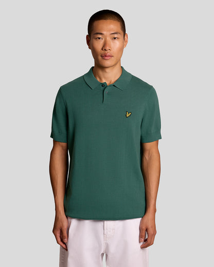 Lyle & Scott Cotton Short Sleeve Mens Knitted Polo - W130 Everglade