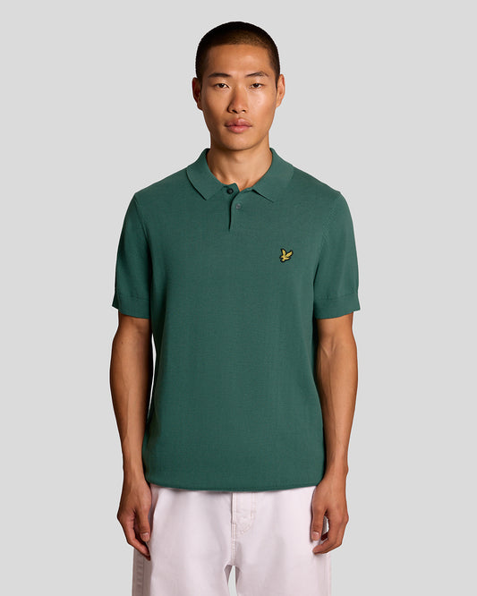 Lyle & Scott Cotton Short Sleeve Mens Knitted Polo - W130 Everglade