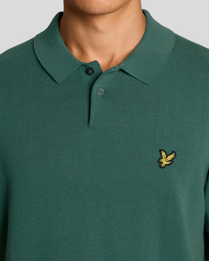 Lyle & Scott Cotton Short Sleeve Mens Knitted Polo - W130 Everglade