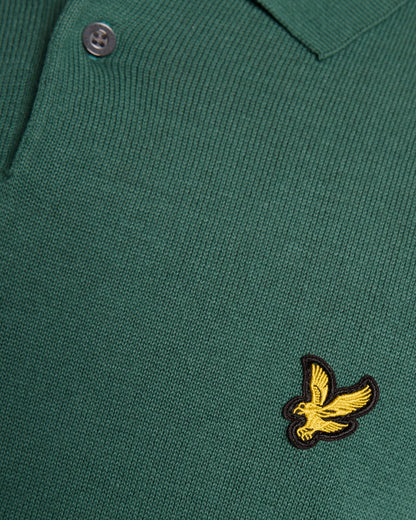 Lyle & Scott Cotton Short Sleeve Mens Knitted Polo - W130 Everglade