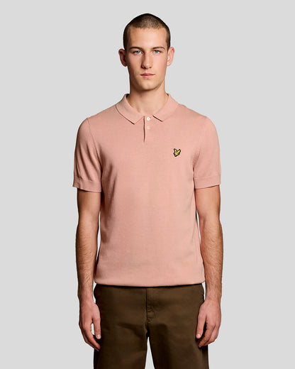 Lyle & Scott Cotton Short Sleeve Mens Knitted Polo - Y120 Pink Grapefruit