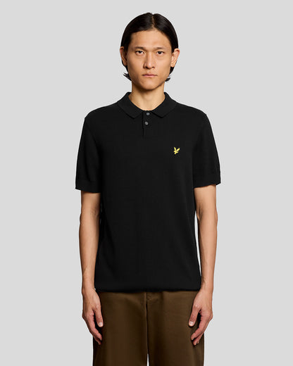 Lyle & Scott Cotton Short Sleeve Mens Knitted Polo - Z865 Jet Black