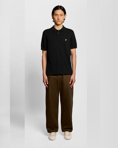Lyle & Scott Cotton Short Sleeve Mens Knitted Polo - Z865 Jet Black