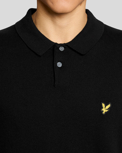 Lyle & Scott Cotton Short Sleeve Mens Knitted Polo - Z865 Jet Black
