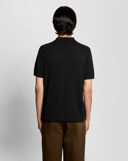 Lyle & Scott Cotton Short Sleeve Mens Knitted Polo - Z865 Jet Black