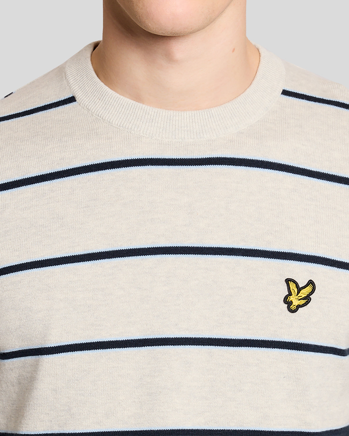 Lyle & Scott Cotton Striped Mens Crew Neck Jumper - D24 Light Grey Marl