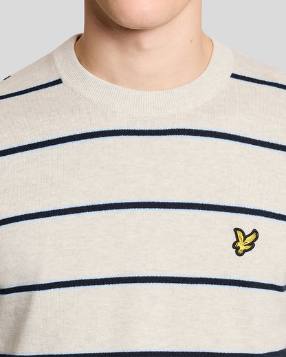 Lyle & Scott Cotton Striped Mens Crew Neck Jumper - D24 Light Grey Marl