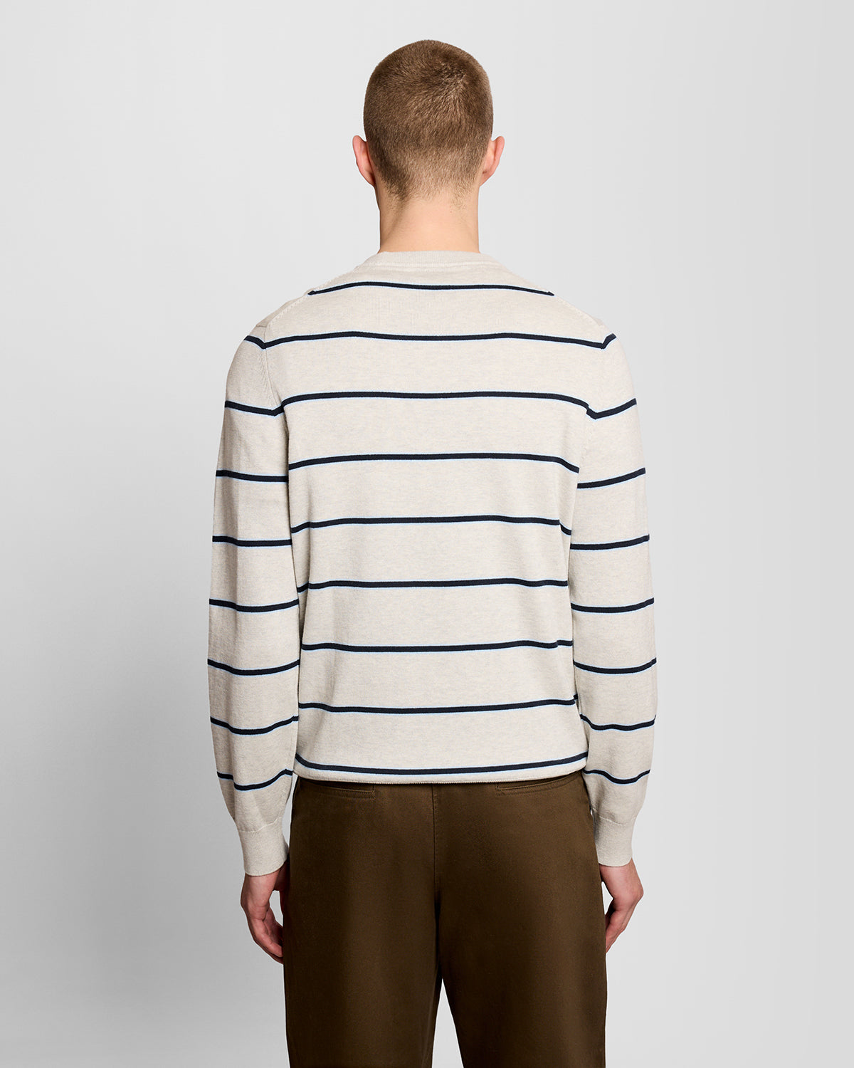 Lyle & Scott Cotton Striped Mens Crew Neck Jumper - D24 Light Grey Marl